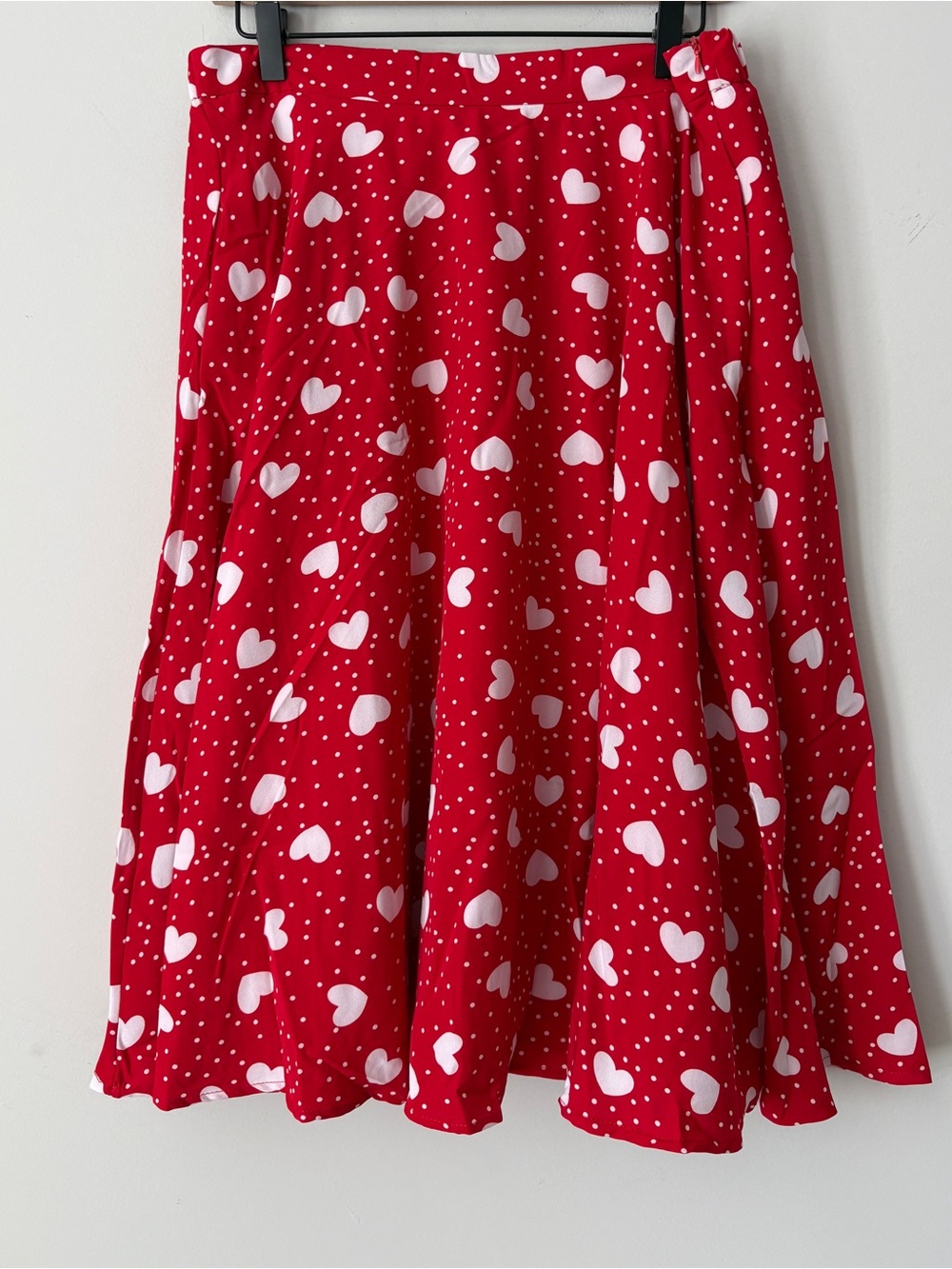 Tulip B Red Heart Print Midi Skirt - L